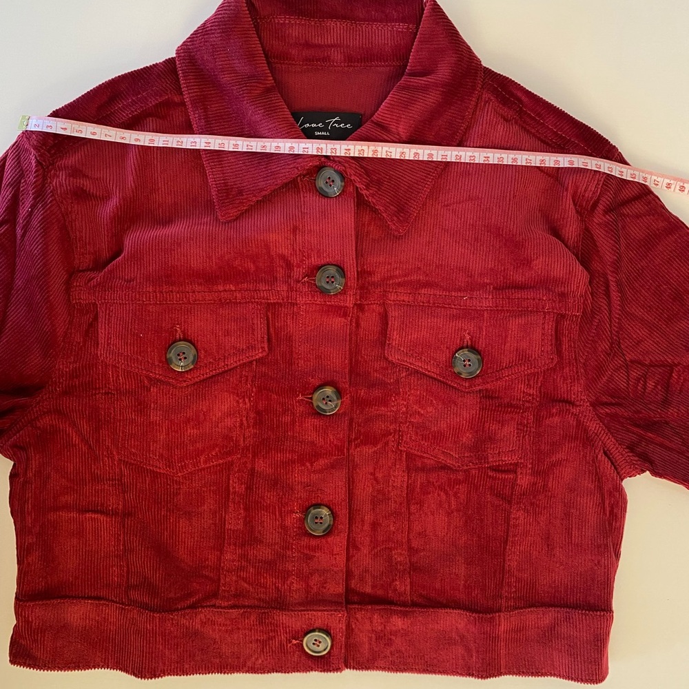 NWOT burgundy corduroy crop jacket Military style jacket with pockets - Picture 11 of 12